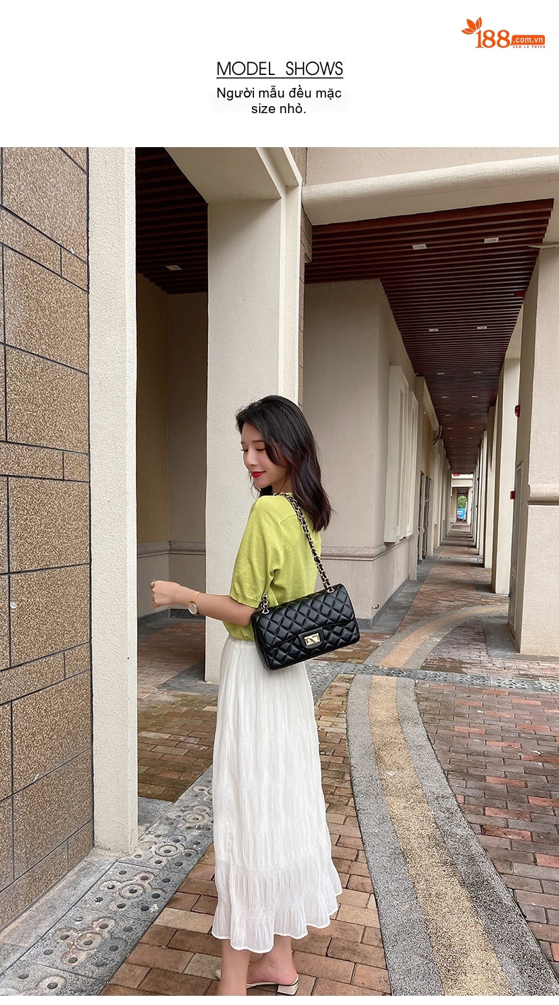 Túi Đeo Vai Nữ Dáng Hộp Chữ Nhật Tr стеганный Đeo Chéo Quai Xích Màu Đen, Trắng, Xanh Dương, Xanh Lá... chi tiết 9