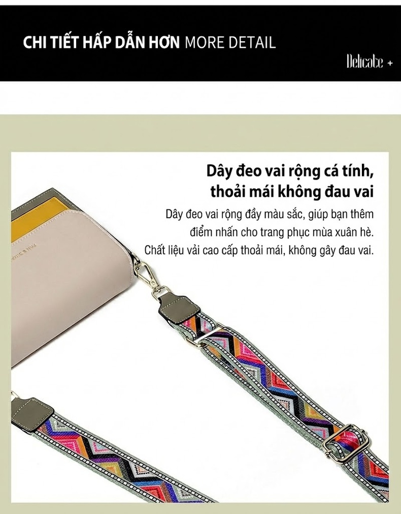 Túi Đeo Vai Nữ Dáng Hộp Nhỏ Dây Xích và Dây Bản Rộng Màu Kem, Vàng, Xám chi tiết 13