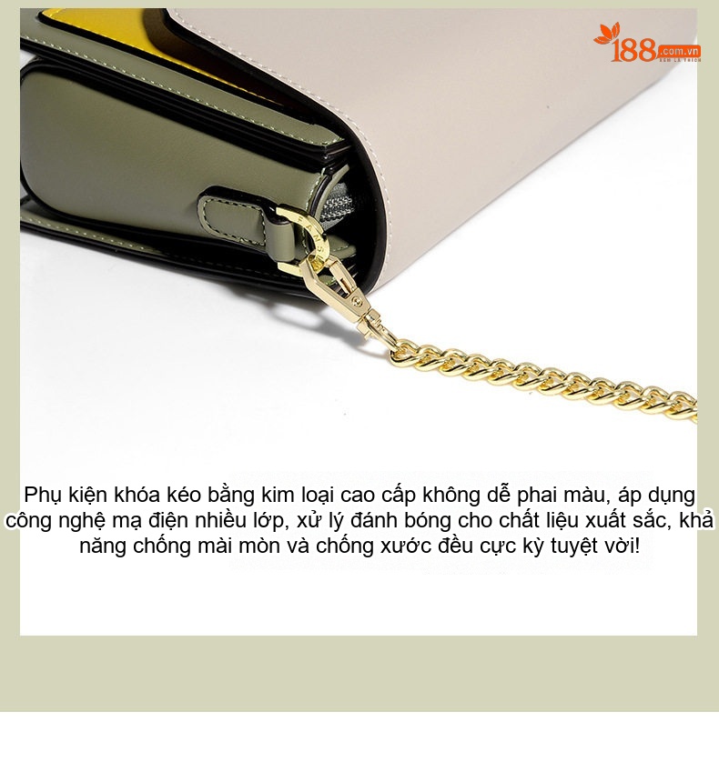 Túi Đeo Vai Nữ Dáng Hộp Nhỏ Dây Xích và Dây Bản Rộng Màu Kem, Vàng, Xám chi tiết 15