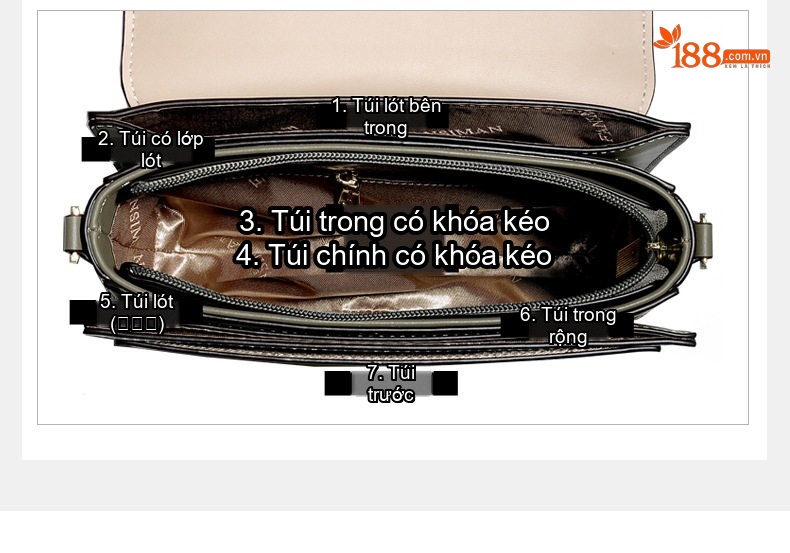 Túi Đeo Vai Nữ Dáng Hộp Nhỏ Dây Xích và Dây Bản Rộng Màu Kem, Vàng, Xám chi tiết 8