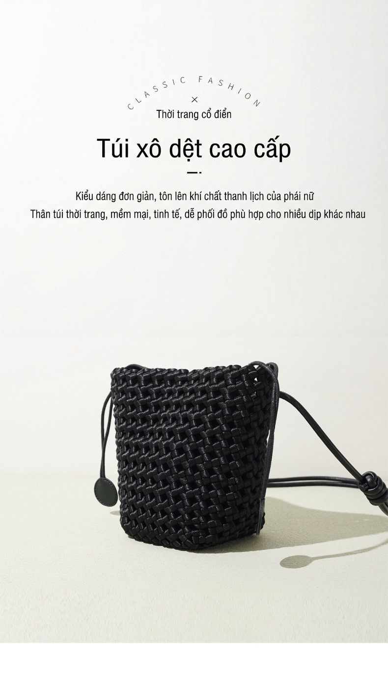 Túi Đeo Vai Nữ Dáng Thùng Đan Lưới Phong Cách Thanh Lịch Màu Đỏ, Đen chi tiết 1