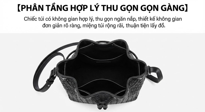 Túi Đeo Vai Nữ Dáng Thùng Đan Lưới Phong Cách Thanh Lịch Màu Đỏ, Đen chi tiết 8