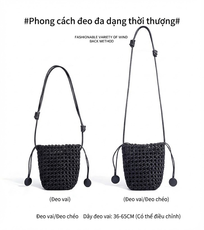Túi Đeo Vai Nữ Dáng Thùng Đan Lưới Phong Cách Thanh Lịch Màu Đỏ, Đen chi tiết 9