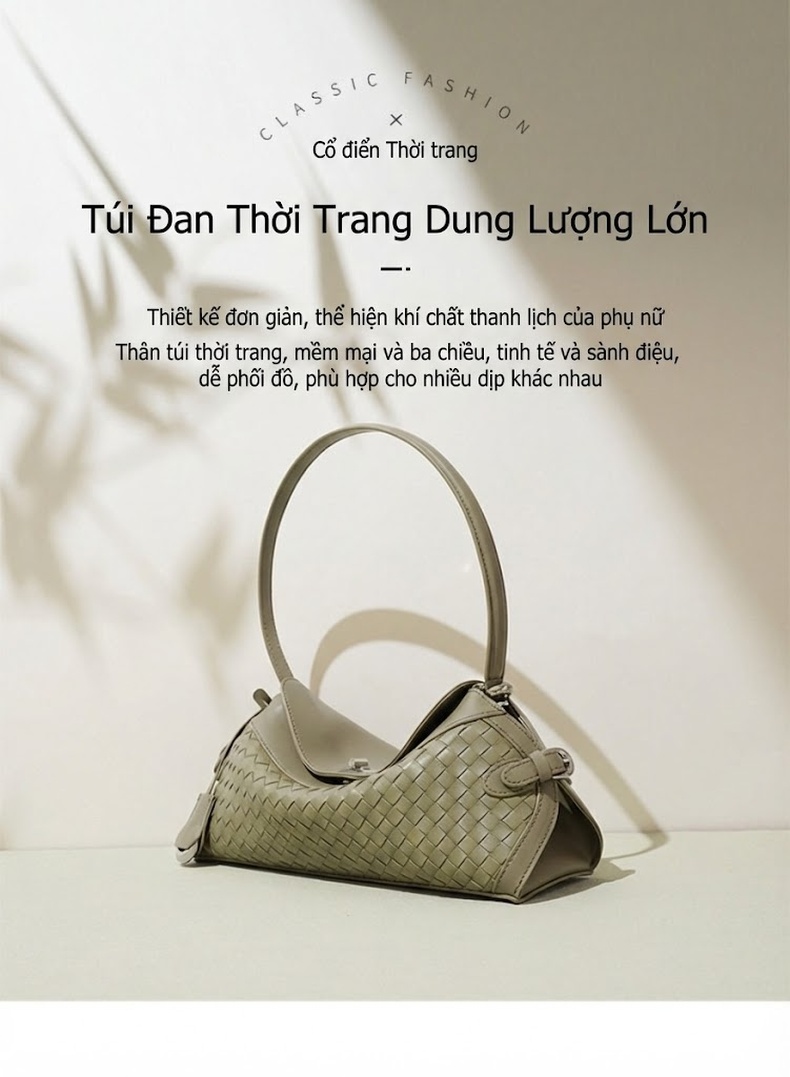 Túi Đeo Vai Nữ Dệt Họa Tiết Minimalist Phong Cách Retro Cao Cấp Màu Nâu, Xanh, Trắng chi tiết 1