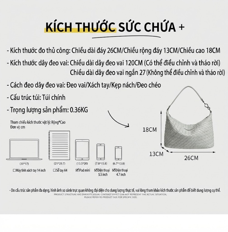 Túi Đeo Vai Nữ Dệt Lưới Họa Tiết Thời Trang, Túi Xách Tay Đa Năng, Túi Kẹp Nách Dung Tích Lớn Màu Đen, Trắng chi tiết 2