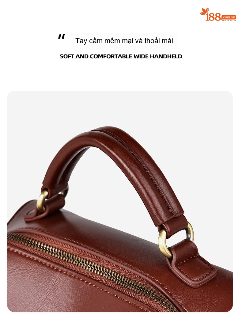 Túi Đeo Vai Nữ Fansman Boston Da Bóng Công Sở, Túi Xách Tay Nữ Dung Tích Lớn Màu Nâu, Đen, Kem chi tiết 7