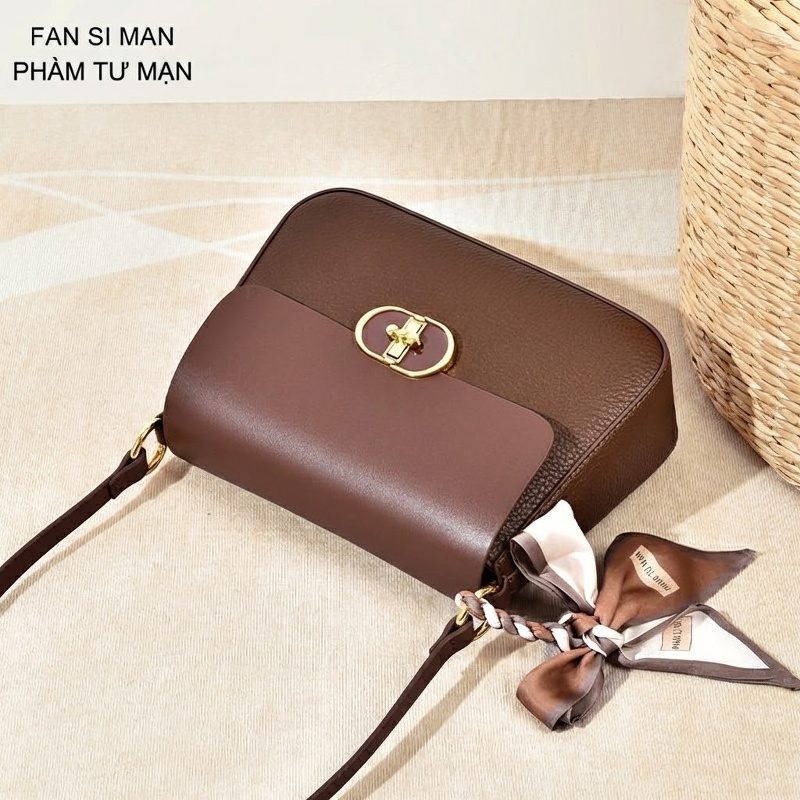 Túi Đeo Vai Nữ Fansman Da Mờ Cao Cấp, Túi Đeo Chéo, Túi Kẹp Nách Màu Nâu