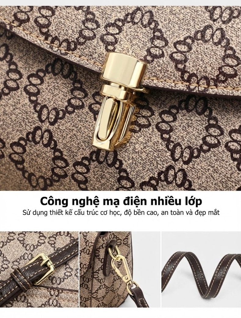 Túi Đeo Vai Nữ Họa Tiết Cao Cấp Dáng Vuông Nhỏ Màu Nâu chi tiết 6