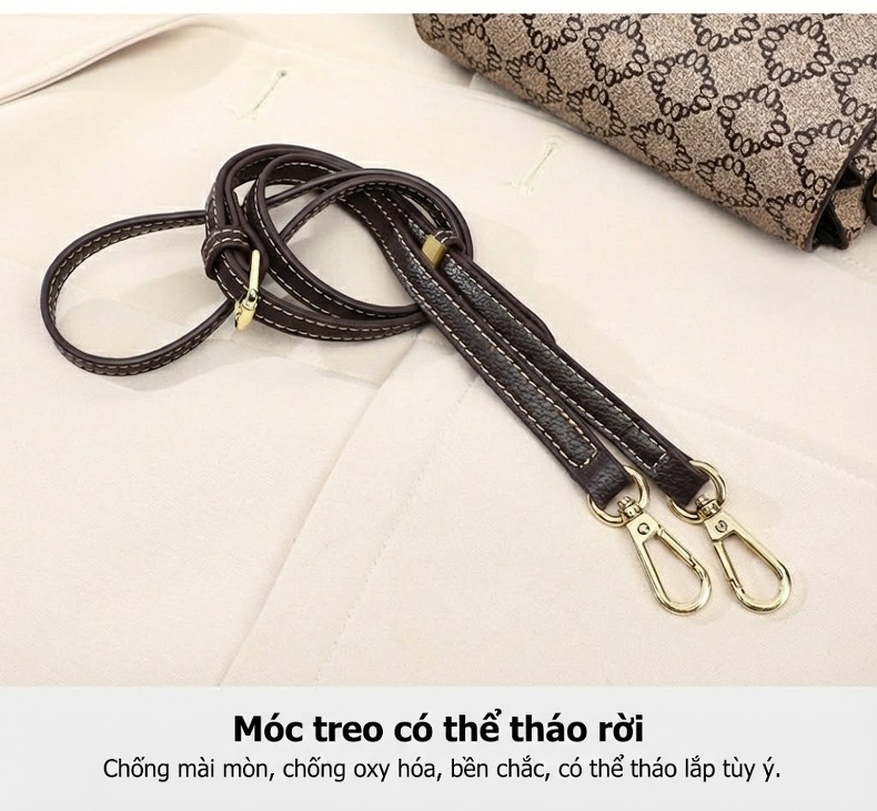 Túi Đeo Vai Nữ Họa Tiết Cao Cấp Dáng Vuông Nhỏ Màu Nâu chi tiết 5