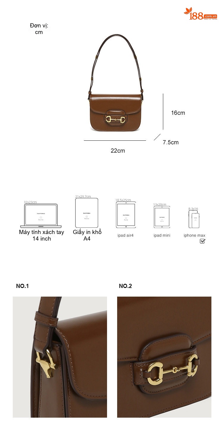 Túi Đeo Vai Nữ Khóa Móng Ngựa Thiết Kế Tối Giản Thời Trang Da Bóng Màu Nâu, Trắng, Đen chi tiết 2