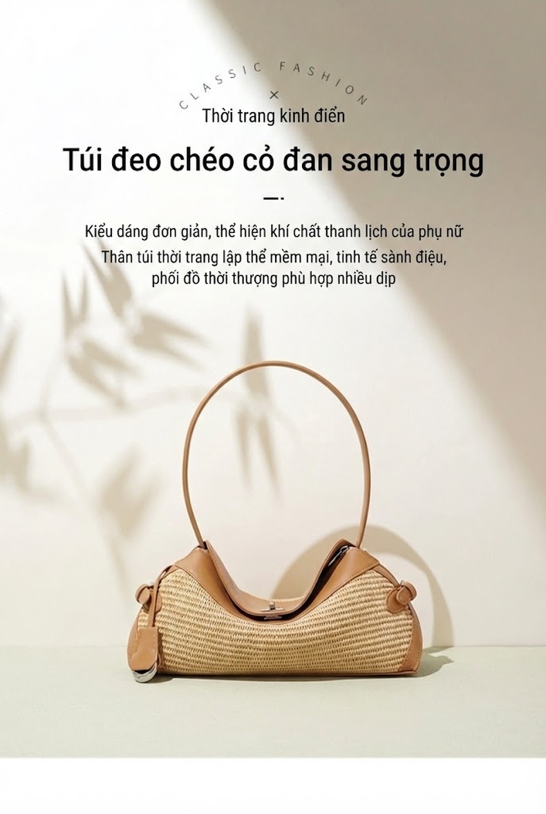 Túi Đeo Vai Nữ Lớn Dáng Kẹp Nách Đan Cói Phong Cách Bãi Biển chi tiết 2