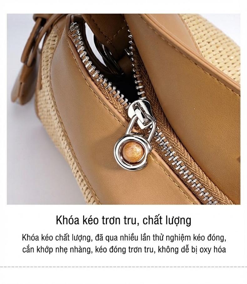 Túi Đeo Vai Nữ Lớn Dáng Kẹp Nách Đan Cói Phong Cách Bãi Biển chi tiết 13