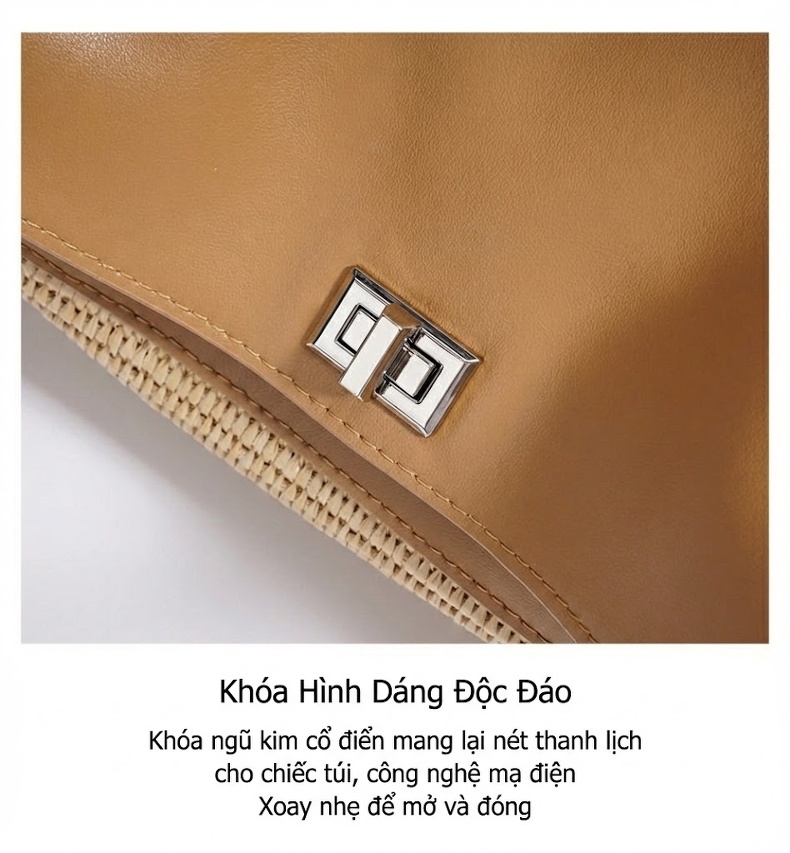 Túi Đeo Vai Nữ Lớn Dáng Kẹp Nách Đan Cói Phong Cách Bãi Biển chi tiết 12