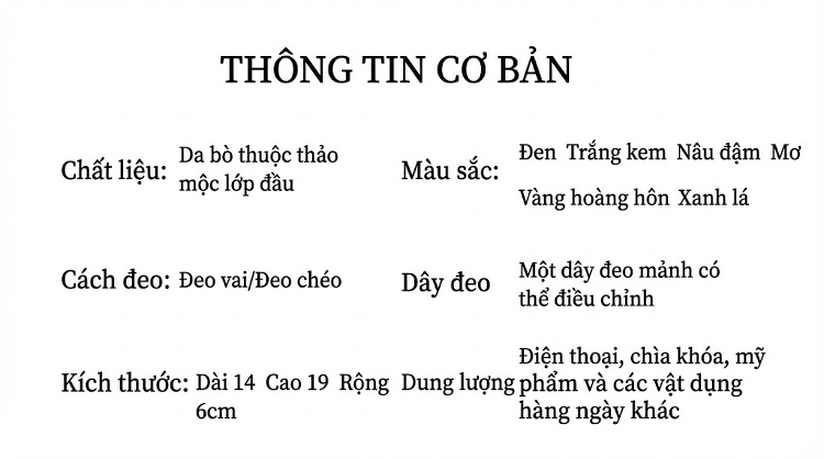 Túi Đeo Vai Nữ Mini Dáng Đứng Da Bóng Màu Nâu, Trắng, Đen, Xanh Lá chi tiết 2