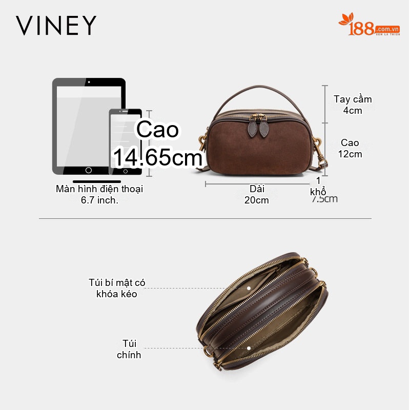 Túi Đeo Vai Nữ Nỉ Đeo Chéo Thời Trang Màu Nâu