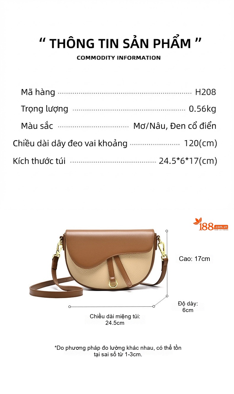 Túi Đeo Vai Nữ Phối Màu Dáng Yên Ngựa Da Bóng chi tiết 1