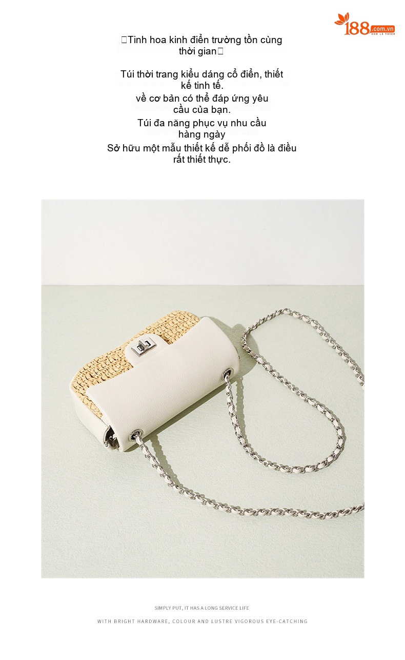 Túi Đeo Vai Nữ Phối Màu Phong Cách Bãi Biển Mini Dây Xích Tiện Lợi Cao Cấp Đeo Chéo Đơn Giản Màu Trắng, Nâu, Xanh... chi tiết 6