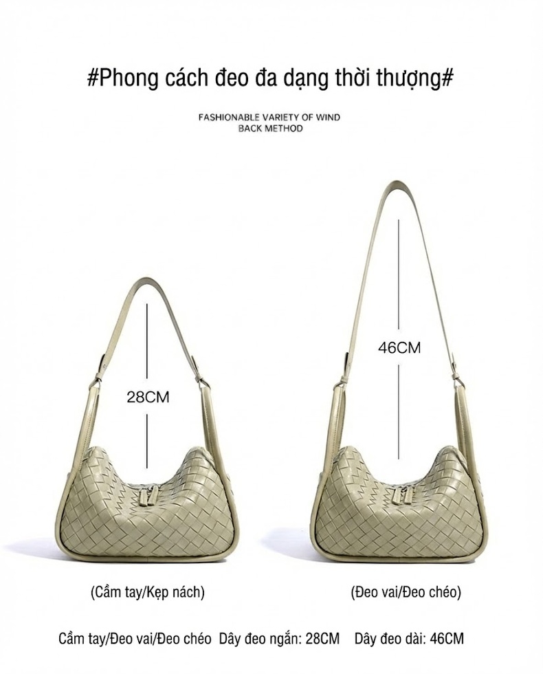Túi Đeo Vai Nữ Thiết Kế Đan Tay Thủ Công Tinh Tế Màu Hồng, Kem, Xanh, Đỏ chi tiết 10