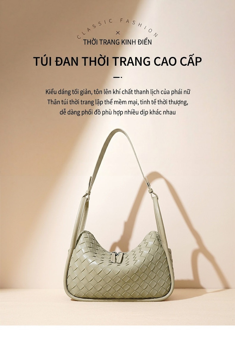 Túi Đeo Vai Nữ Thiết Kế Đan Tay Thủ Công Tinh Tế Màu Hồng, Kem, Xanh, Đỏ chi tiết 2