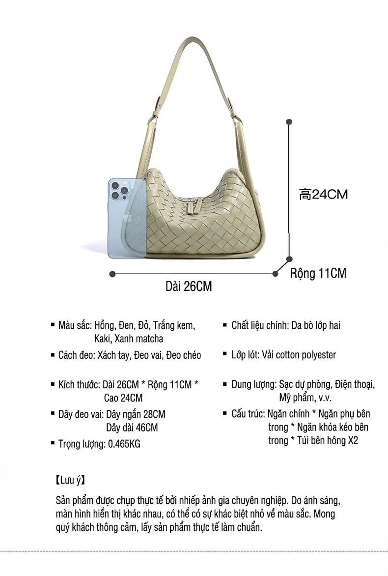Túi Đeo Vai Nữ Thiết Kế Đan Tay Thủ Công Tinh Tế Màu Hồng, Kem, Xanh, Đỏ chi tiết 8