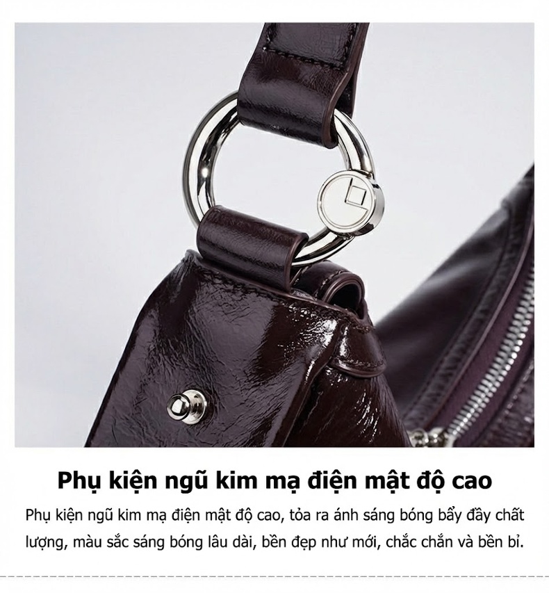 Túi Đeo Vai Nữ Thiết Kế Hình Trăng Lưỡi Liềm Da Bóng Cao Cấp Màu Đen, Nâu Đỏ, Trắng Kem chi tiết 13