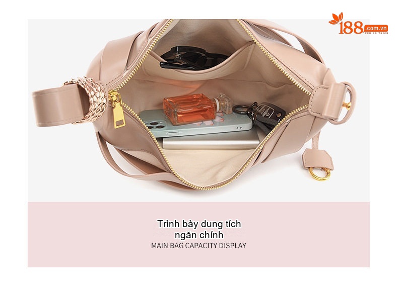 Túi Đeo Vai Nữ Thiết Kế Lưỡi Liềm Khoét Rãnh Thời Trang Đeo Nách Màu Be, Nâu, Đen chi tiết 5