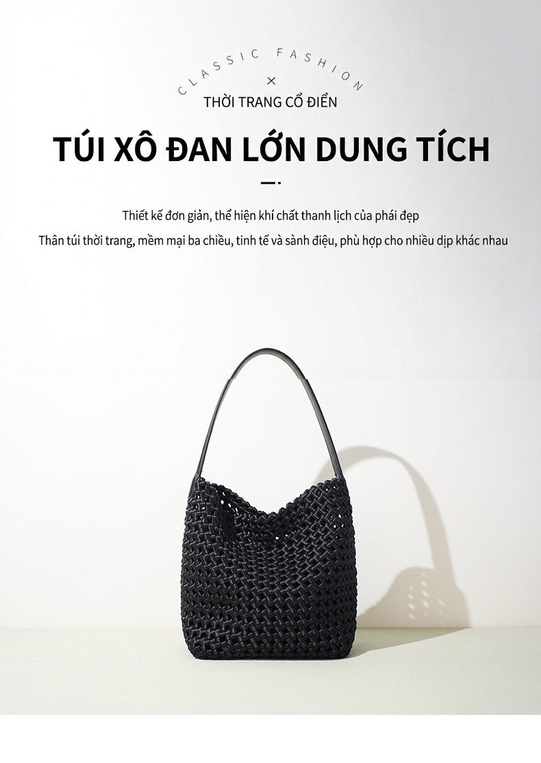 Túi Đeo Vai Nữ Thiết Kế Lưới Lỗ Phong Cách Tiểu Trà Túi Mẹ Con Kèm Túi Rút Màu Đen chi tiết 2