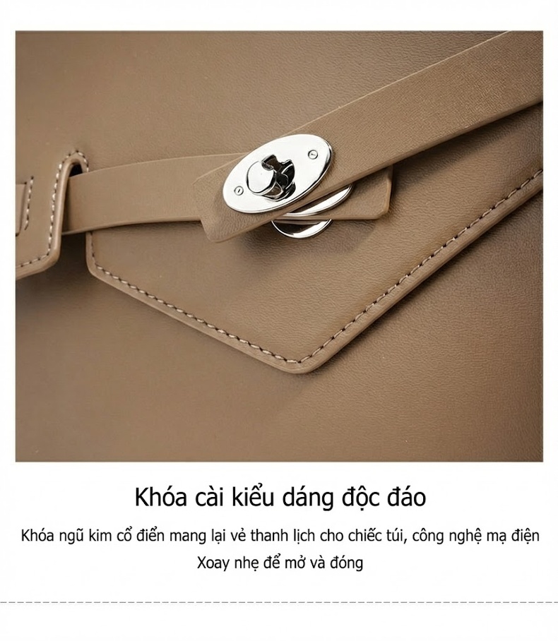 Túi Đeo Vai Nữ Thiết Kế Nắp Gập Bất Đối Xứng Đựng Vừa A4 Phong Cách Công Sở Màu Trắng Kem, Đen, Nâu, Xám chi tiết 14
