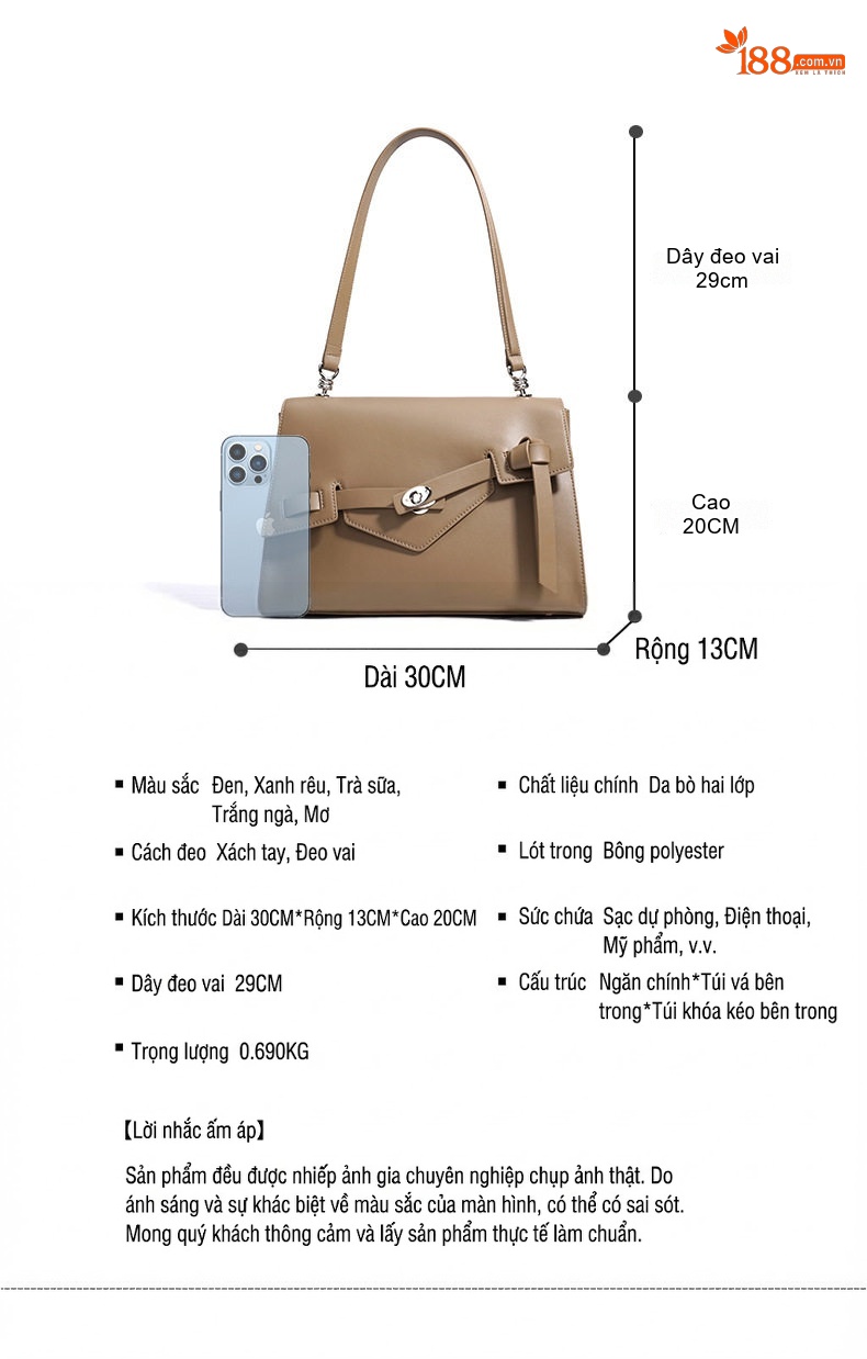 Túi Đeo Vai Nữ Thiết Kế Nắp Gập Bất Đối Xứng Đựng Vừa A4 Phong Cách Công Sở Màu Trắng Kem, Đen, Nâu, Xám chi tiết 9