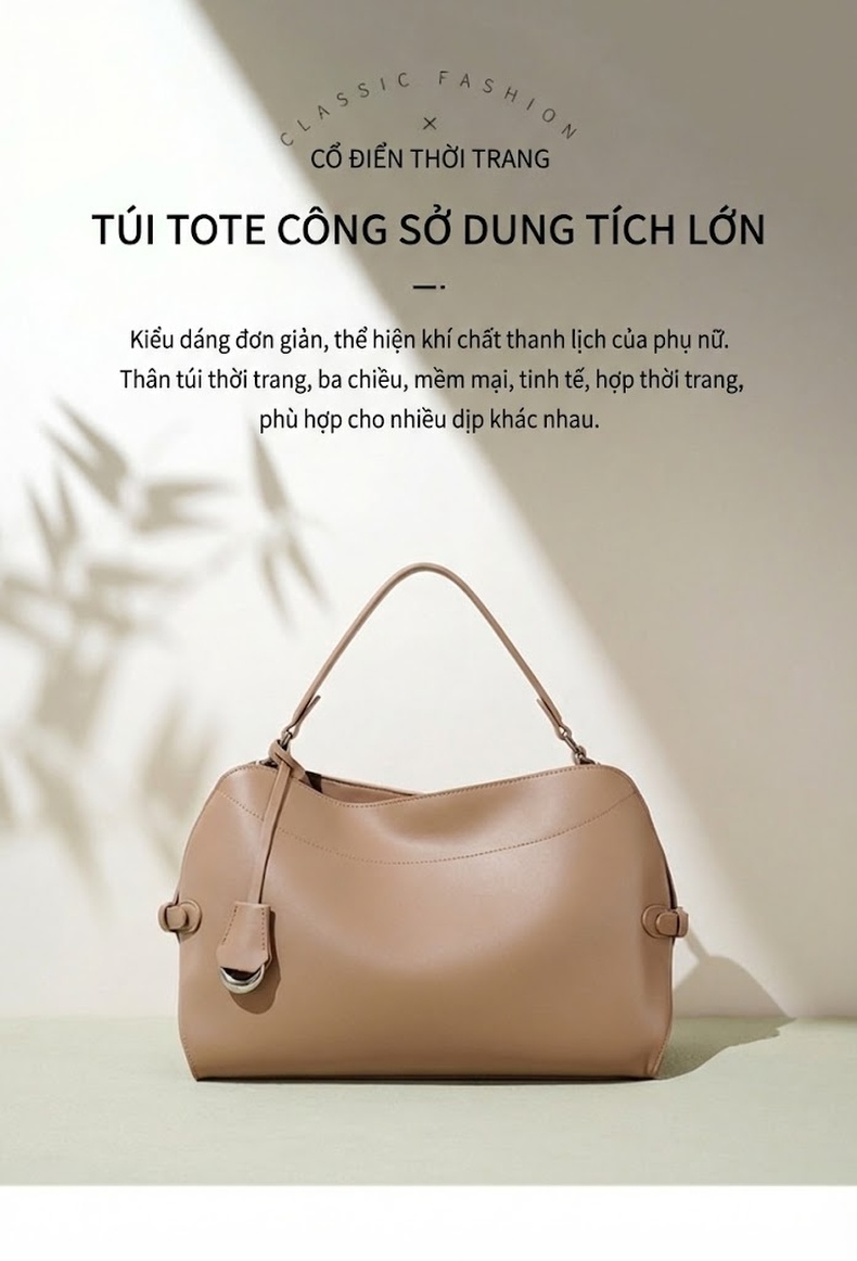 Túi Đeo Vai Nữ Thiết Kế Tối Giản Cao Cấp Đeo Chéo Đựng Vừa A4 Màu Kem, Trắng, Đen chi tiết 1