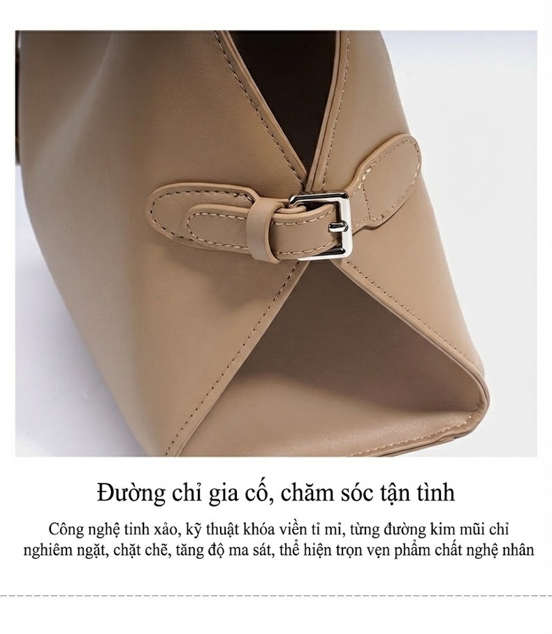 Túi Đeo Vai Nữ Thiết Kế Tối Giản Cao Cấp Đeo Chéo Đựng Vừa A4 Màu Kem, Trắng, Đen chi tiết 13