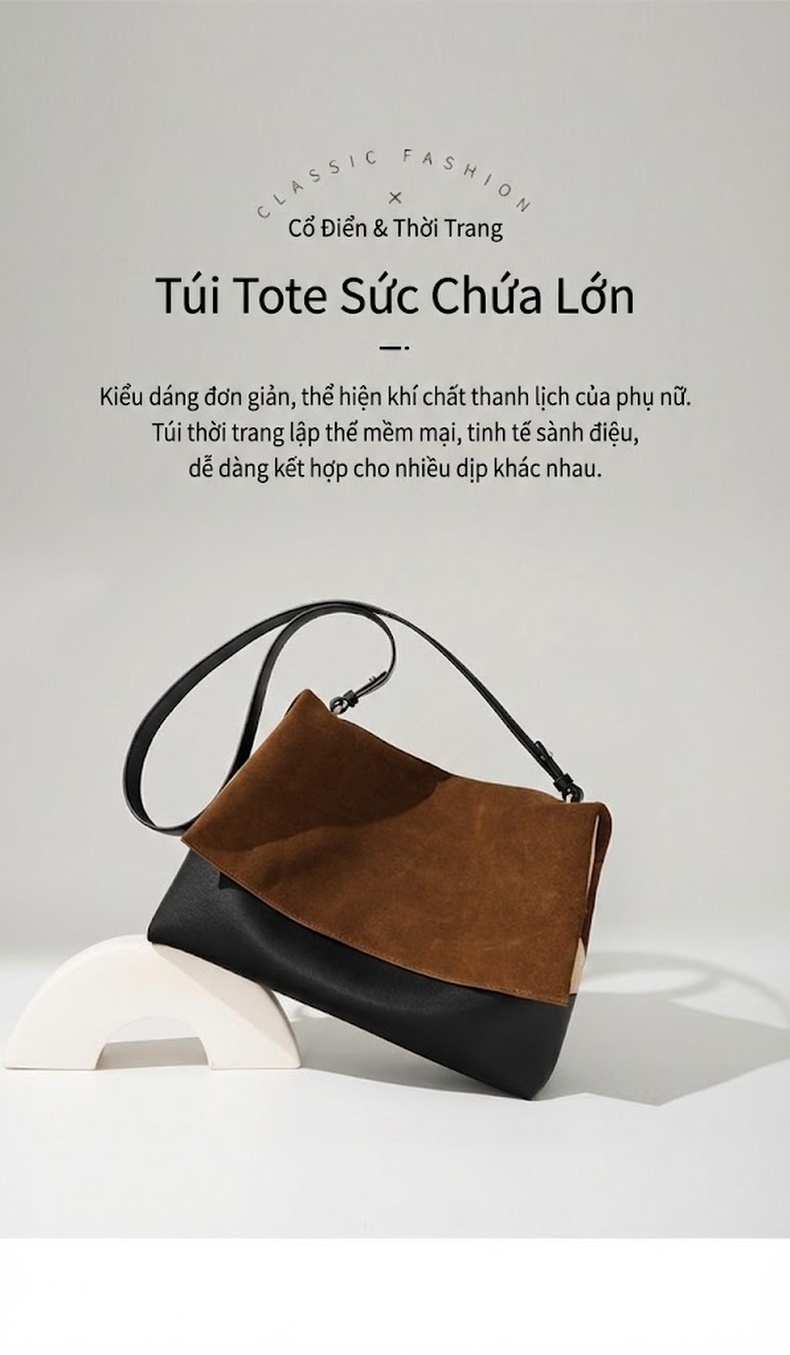 Túi Đeo Vai Nữ Thiết Kế Tối Giản Da Mờ Phong Cách Vintage Màu Nâu, Đen chi tiết 2