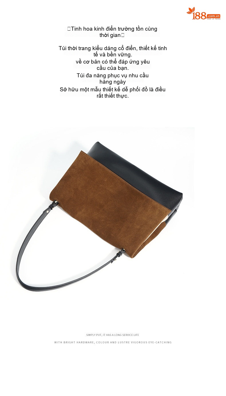 Túi Đeo Vai Nữ Thiết Kế Tối Giản Da Mờ Phong Cách Vintage Màu Nâu, Đen chi tiết 5