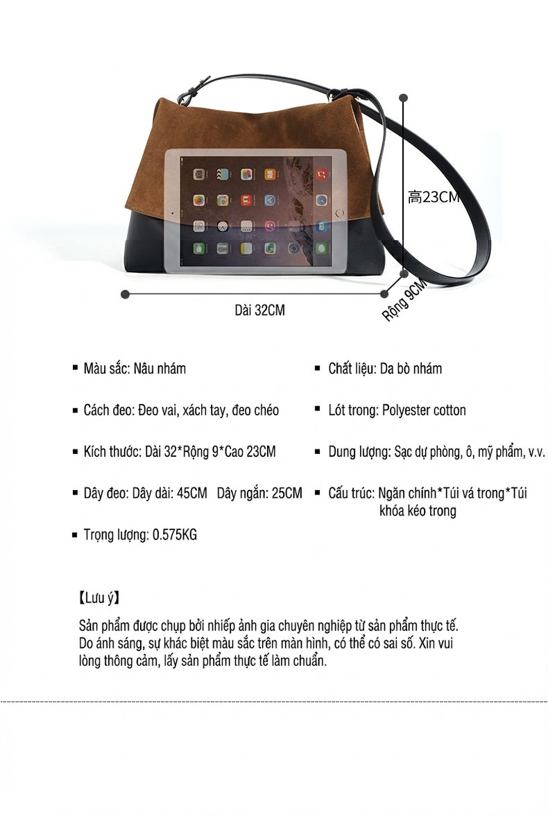 Túi Đeo Vai Nữ Thiết Kế Tối Giản Da Mờ Phong Cách Vintage Màu Nâu, Đen chi tiết 6