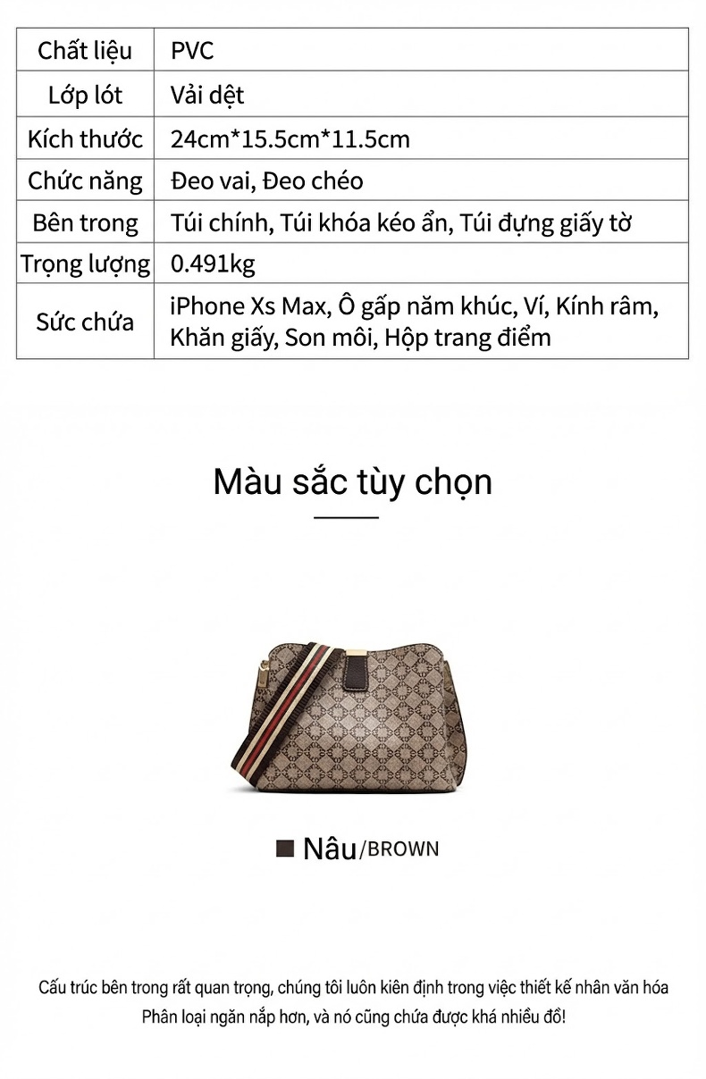 Túi Đeo Vai Nữ Thiết Kế Tối Giản, Dây Đeo Bản Rộng Thời Trang Công Sở chi tiết 5