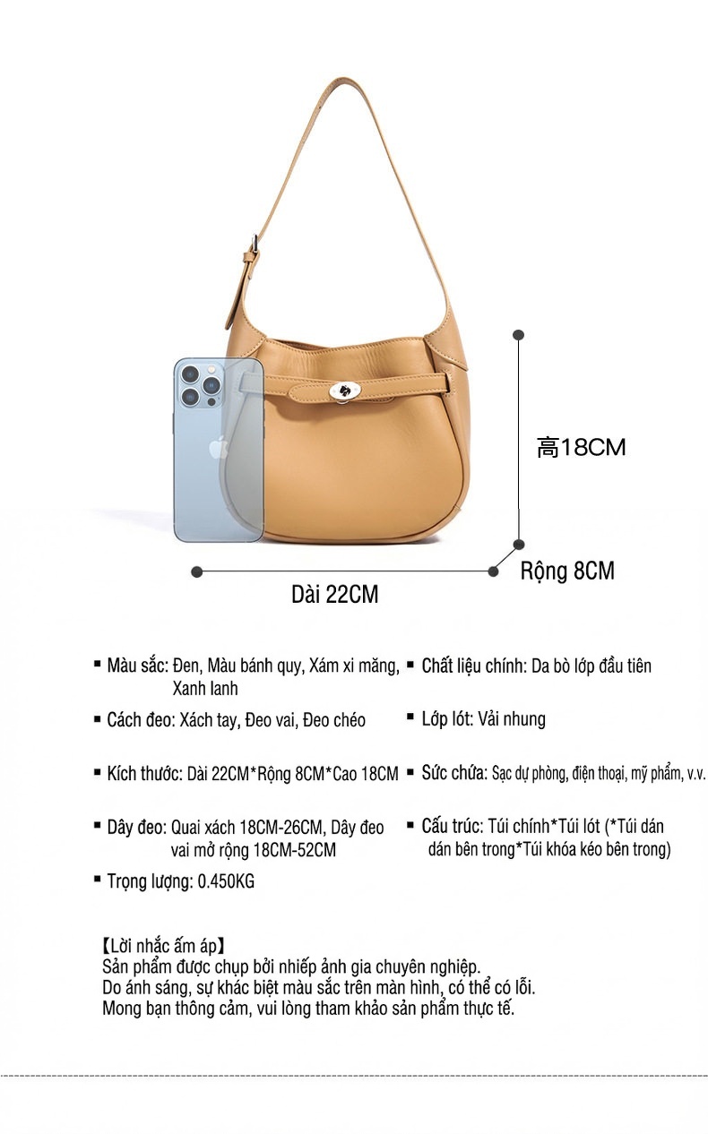 Túi Đeo Vai Nữ Thiết Kế Tối Giản Phong Cách Hàn Quốc Màu Xanh, Nâu, Đen chi tiết 9