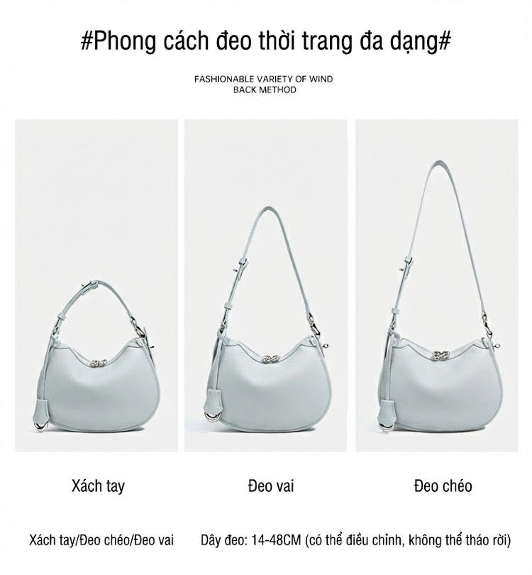 Túi Đeo Vai Nữ Thiết Kế Tối Giản, Túi Đeo Chéo Nữ Sức Chứa Lớn Màu Đen, Xám, Nâu chi tiết 10