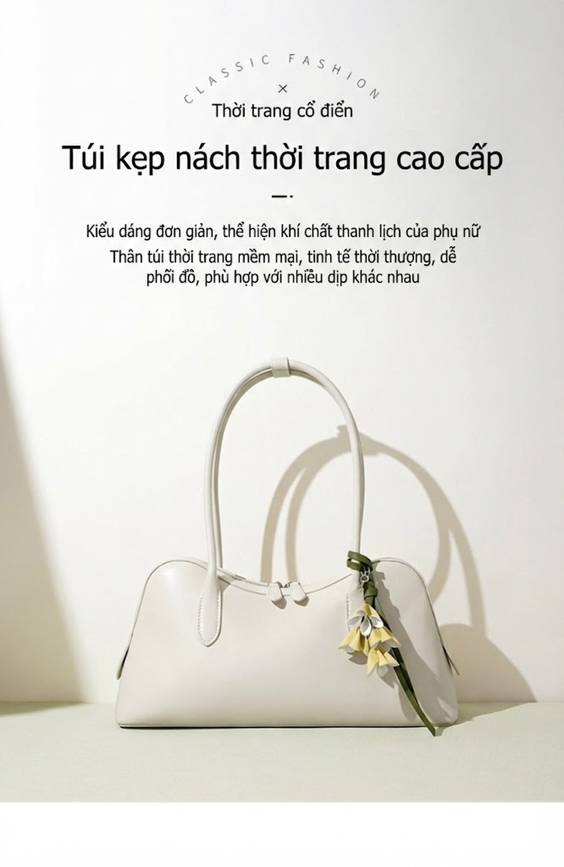 Túi Đeo Vai Nữ Thiết Kế Tối Giản, Túi Kẹp Nách Công Sở, Túi Xách Tay Đa Năng Màu Trắng, Nâu, Đen chi tiết 2