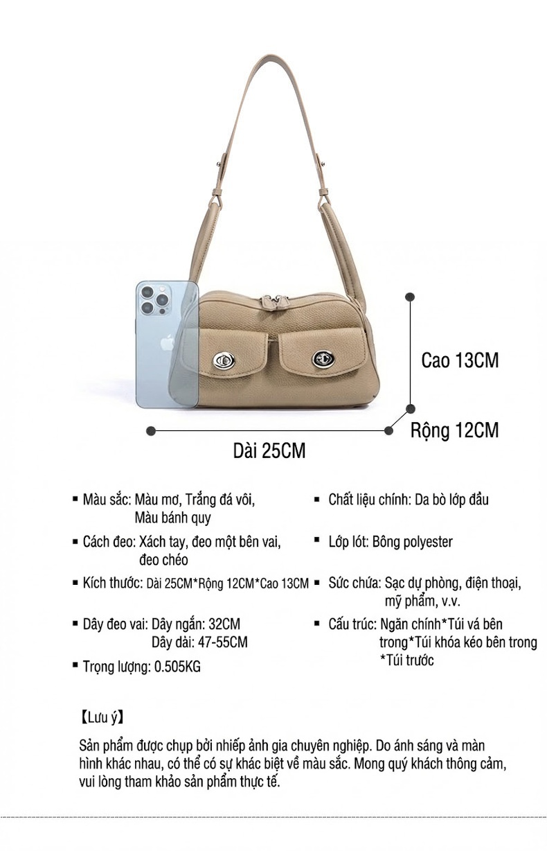 Túi Đeo Vai Nữ Thiết Kế Yên Ngựa Da Mờ Cao Cấp Thời Trang chi tiết 7