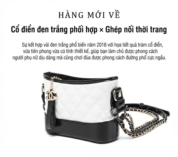 Túi Đeo Vai Nữ Trám Ô Dây Xích Phong Cách Tiểu Hương Túi Nữ Kiểu Túi Hobo Màu Trắng, Đen chi tiết 4