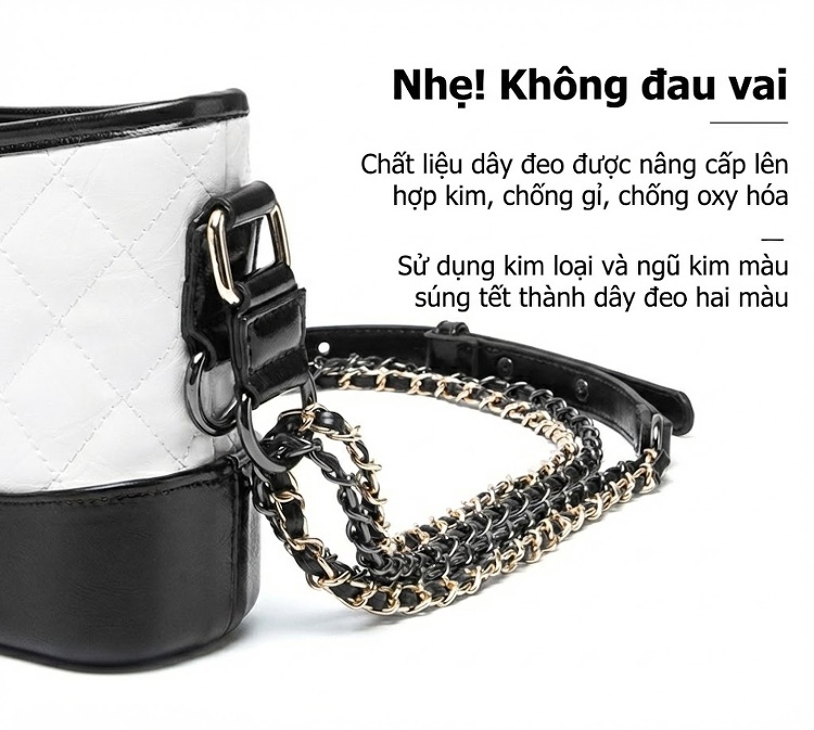 Túi Đeo Vai Nữ Trám Ô Dây Xích Phong Cách Tiểu Hương Túi Nữ Kiểu Túi Hobo Màu Trắng, Đen chi tiết 8
