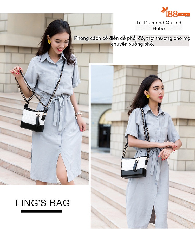 Túi Đeo Vai Nữ Trám Ô Dây Xích Phong Cách Tiểu Hương Túi Xô Da Bóng Màu Đen, Trắng chi tiết 11