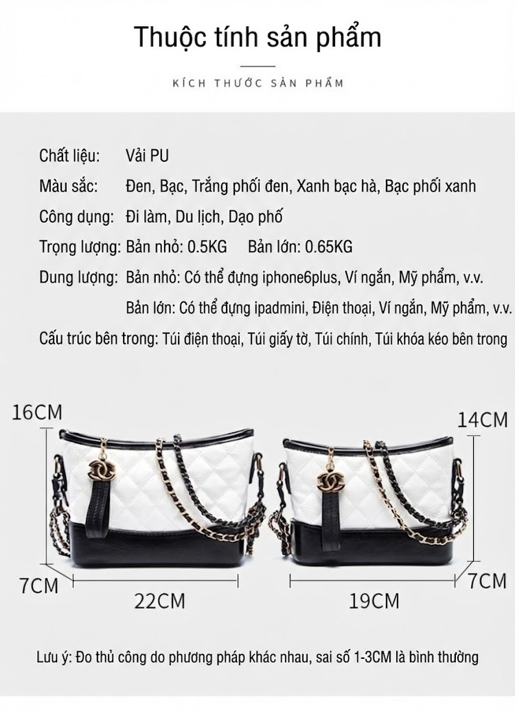 Túi Đeo Vai Nữ Trám Ô Dây Xích Phong Cách Tiểu Hương Túi Xô Da Bóng Màu Đen, Trắng chi tiết 15