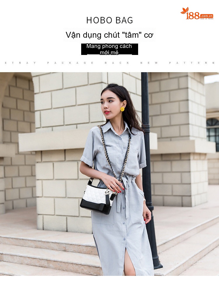 Túi Đeo Vai Nữ Trám Ô Dây Xích Phong Cách Tiểu Hương Túi Xô Da Bóng Màu Đen, Trắng chi tiết 3