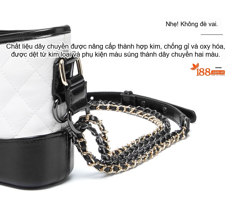 Túi Đeo Vai Nữ Trám Ô Dây Xích Phong Cách Tiểu Hương Túi Xô Da Bóng Màu Đen, Trắng chi tiết 8
