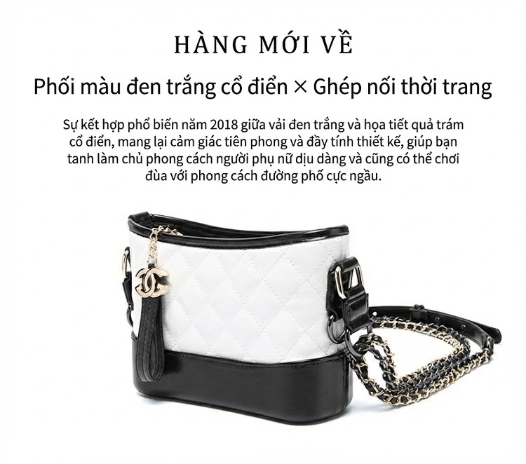 Túi Đeo Vai Nữ Trám Ô Dây Xích Phong Cách Tiểu Hương Túi Xô Da Bóng Màu Đen, Trắng chi tiết 4