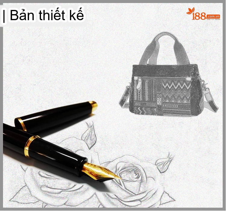 Túi Đeo Vai Nữ Vải Canvas Da Thật Họa Tiết Dân Tộc Cổ Điển Màu Xám, Hồng, Xanh Dương, Xanh Lá chi tiết 1