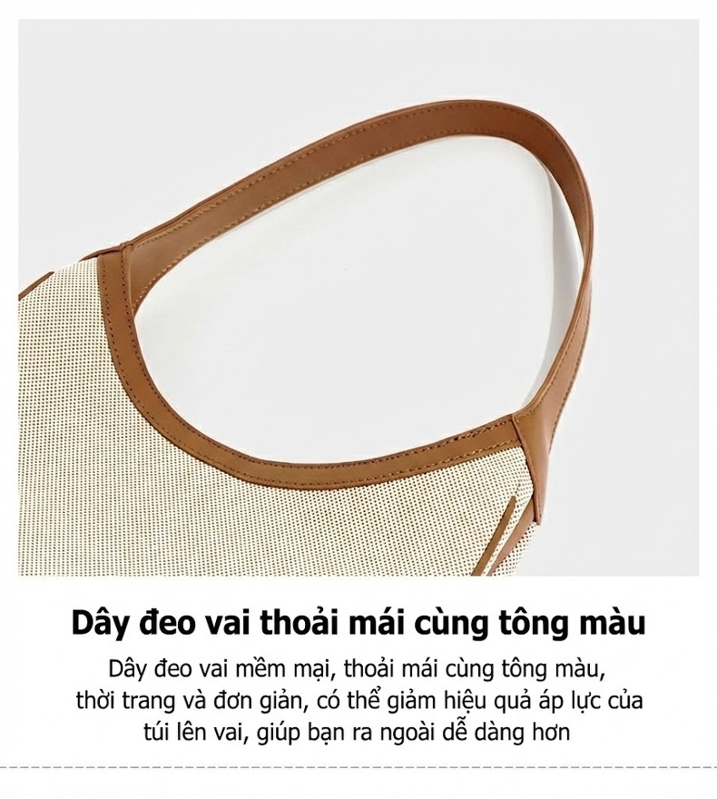Túi Đeo Vai Nữ Vải Canvas Viền Da Sáng Màu Túi Kẹp Nách Đeo Vai Công Sở chi tiết 7
