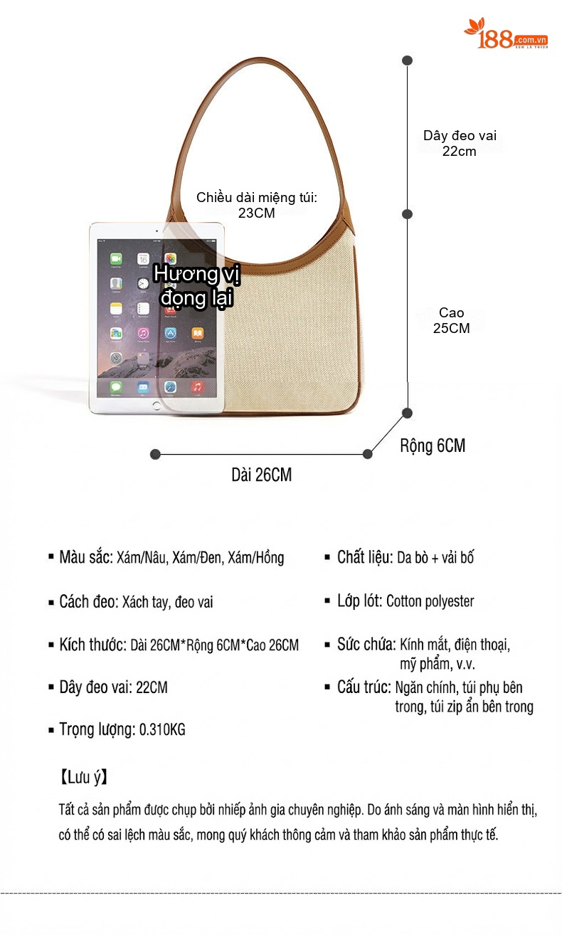 Túi Đeo Vai Nữ Vải Canvas Viền Da Sáng Màu Túi Kẹp Nách Đeo Vai Công Sở chi tiết 3