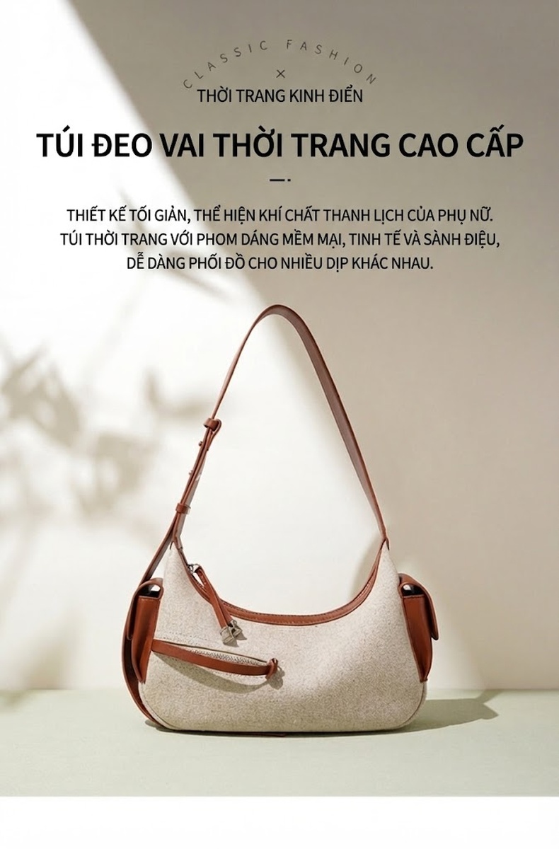 Túi Đeo Vai Nữ Vải Lanh Thiết Kế Tối Giản Sức Chứa Lớn Màu Be, Nâu, Đen, Xanh chi tiết 2